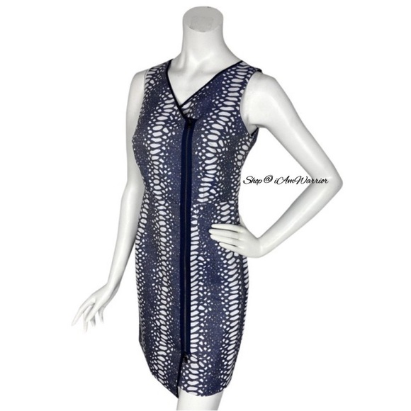 Andrew Marc NWT sleeveless zip blue abstract print dress *shop@iamwarrior - Picture 2 of 8